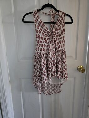 Sleeveless Red Floral Print High-Low Tunic
